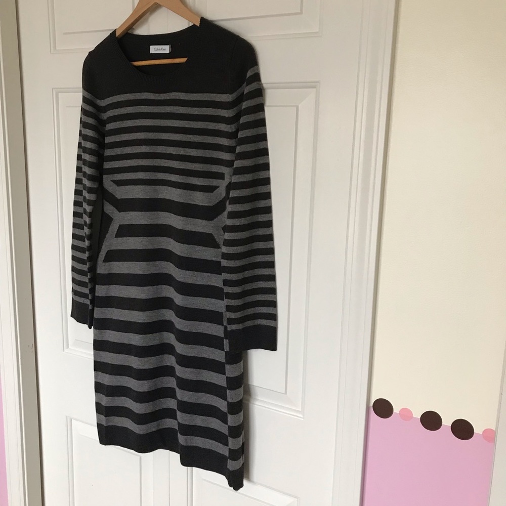 Calvin Klein Stripe Long Sleeve Sweater Dress Size Medium